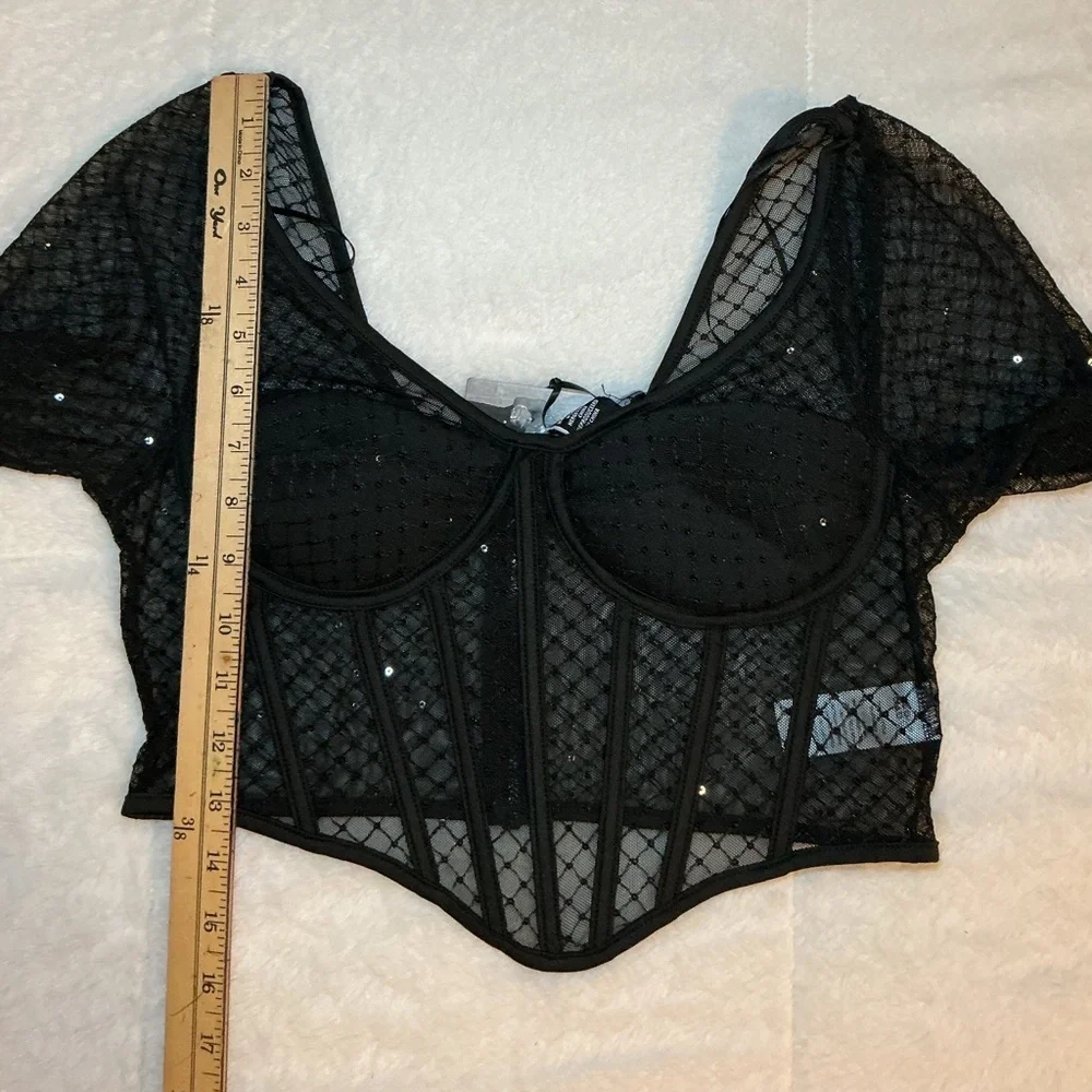 Black Sheer Long Sleeve Corset Top - Picture 7 of 7